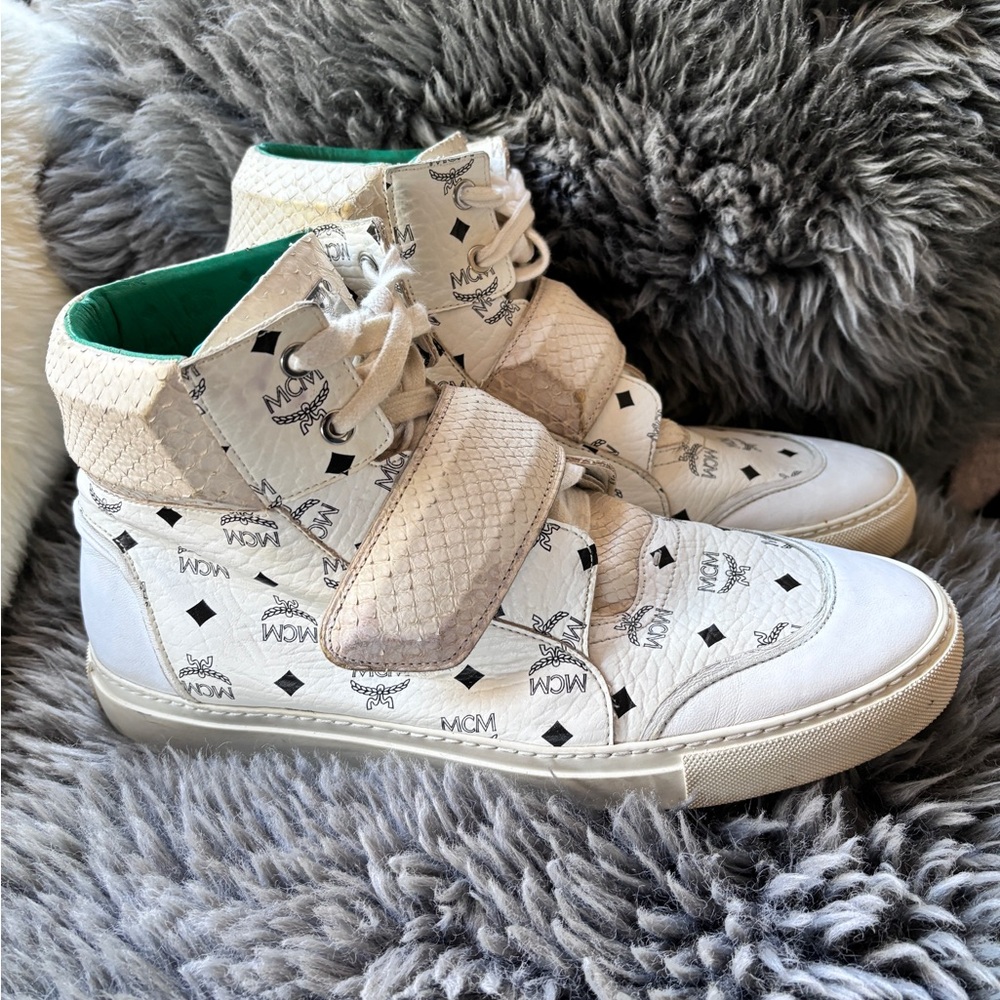 MCM Monogram White High Top Sneakers